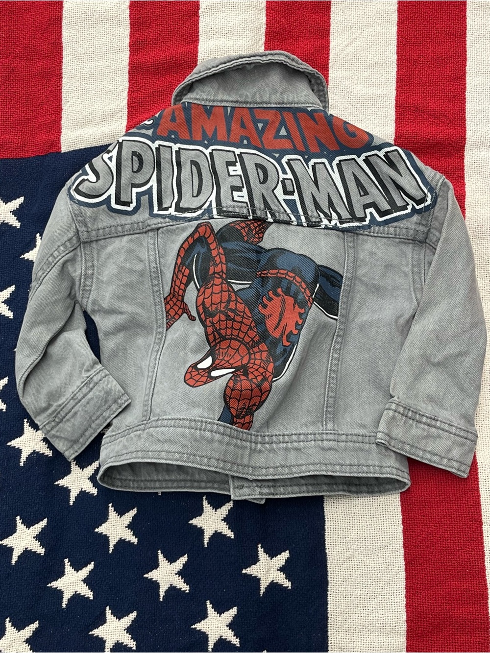 Spiderman Gray Denim Kids Jean Jacket with Red & Blue Graphics Boys Size 2T